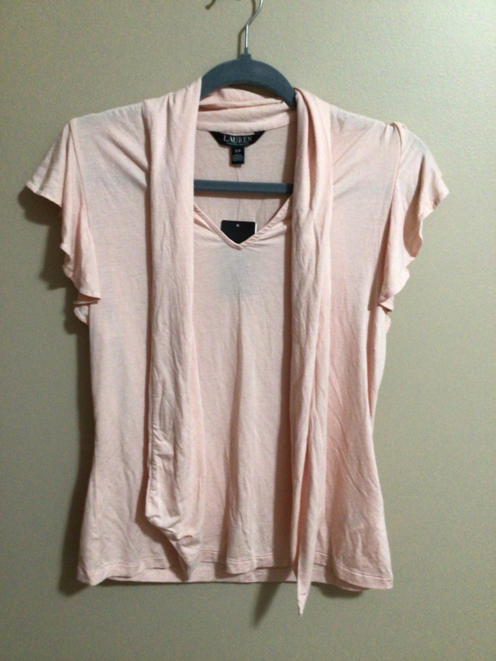 Lauren Ralph Lauren Pale Pink Tie-Neck Flutter Sleeve Top-Size Small-NWT